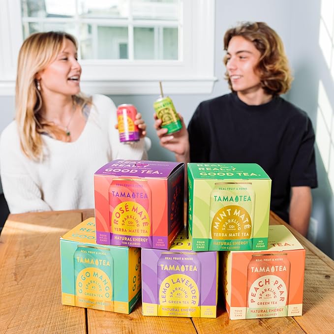 Tama Tea Sugar-Free Sparkling Green Tea Variety Pack – Organic & Naturally Energizing, Zero Calorie, Zero Carb, Non-GMO – Antioxidant-Rich with 45mg Natural Caffeine – 12 oz Cans (12-Pack)