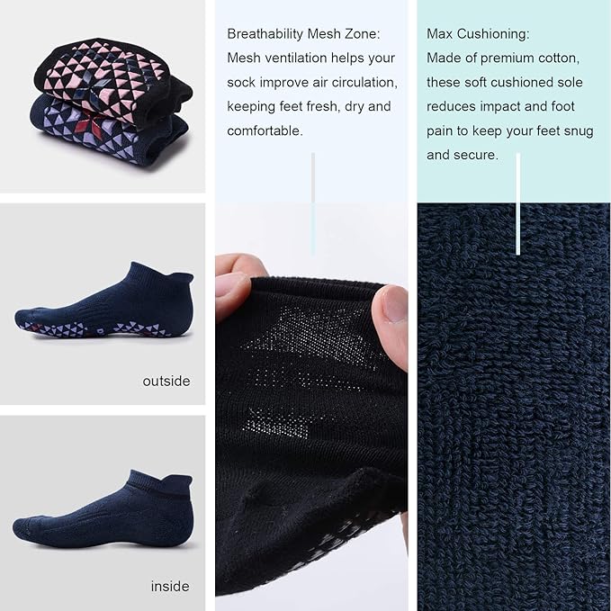 Hylaea Unisex Non Slip Socks with Grip for Yoga, Hospital, Pilates, Barre | Ankle, Cushioned