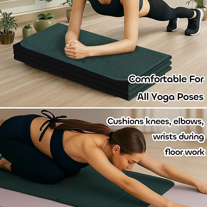 Foldable Yoga Mat 12mm Extra Thick Joint Protection,Portable Design for Travel/Pilates/Board/Camping,Environmental Sports Mat Non-Slip Gym Mat,Odorless POE Material