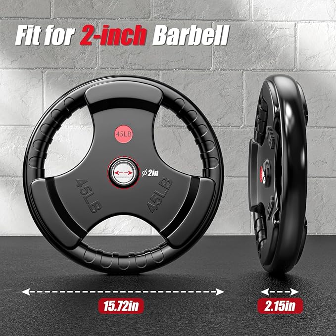 GIKPAL 2-inch Rubber Olympic Grip Weight Plates for Strength Training, Weightlifting in Home & Gym, Barbell Weights Plates Set (2.5/5/10/25/35/45 LB)