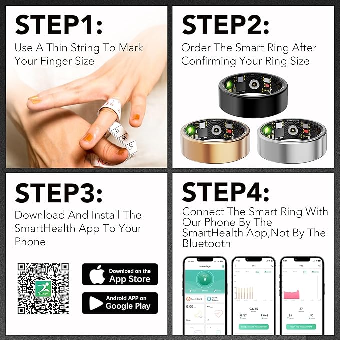Smart Health Ring for Women Men Fitness Tracker with Heart Rate, Blood Oxygen, Blood Pressure, Sleep Monitoring, Step Counting, IP68 Waterproof for iPhone and Android, No APP Fee, Gold 13#