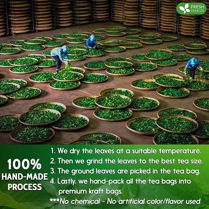 FreshDrinkUS Premium Mulberry Leaf Tea - 50 Bags, 100% Natural & Pure. Loose Leaf Herbal Tea. Natural Material Tea Bags. No Sugar, Caffeine, Gluten. Vegan.