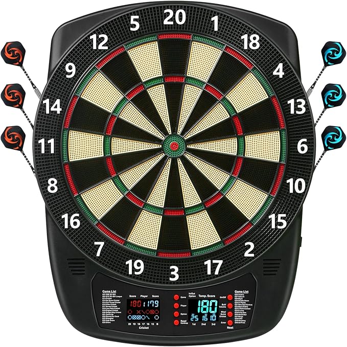 Electronic Dart Board, Soft Tip Dartboard Set 40 Games, 427 Variants Digital Electric Dart Boards with Colorful LED, 6 Darts, 100 Tips, Power Adapter
