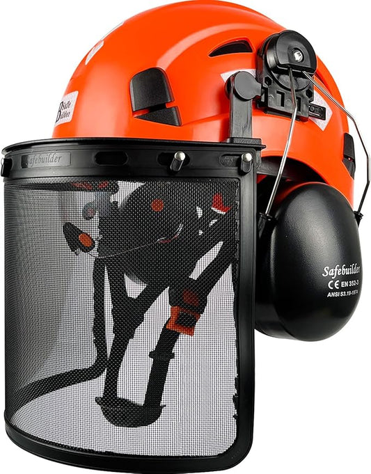 Forestry Safety Helmet with Build-in Visor Mesh Face Shield Ear Muffs 4 in 1 Chainsaw Safety Hard Hats
