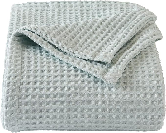 100% Cotton Waffle Weave Bed Blanket | Soft, Breathable, and Lightweight Blanket for All-Season | Perfect for Layering | Brielle Collection (Full/Queen, ICY Blue)