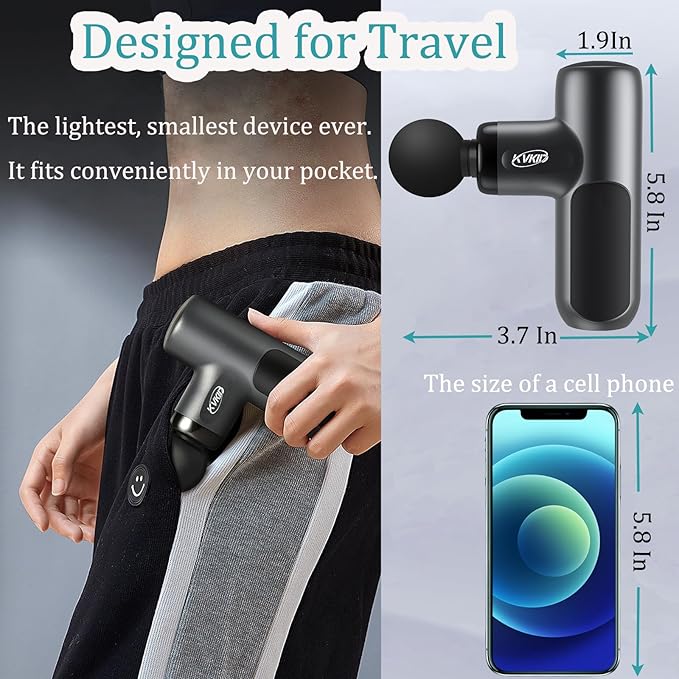 Mini Massage Gun, Percussion Muscle Massager with 4 Attachments, Portable Hand Held Massager Gun for Back, Body Sore Muscles, Pain Relief, Rechargeable Small Massage Gun for Office, Home, Athletes