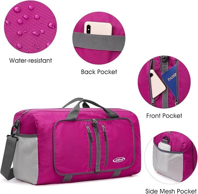 G4Free 40L/65L Foldable Duffel Bag, Water-Repellent Travel Backpack, Lightweight Carry Bag for Overnight Weekender Sports Men Women