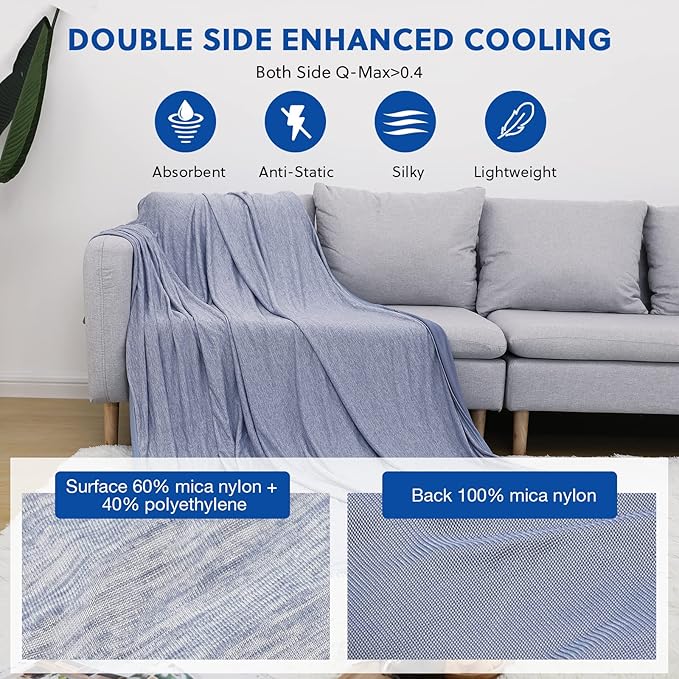 HOMFINE Cooling Blankets for Hot Sleepers - Summer Blanket Thin Lightweight Breathable Soft Double Side Enhanced Cooling for Bed Couch Sofa, Keep Cool for Night Sweats (Blue, 50 x 70 inches)