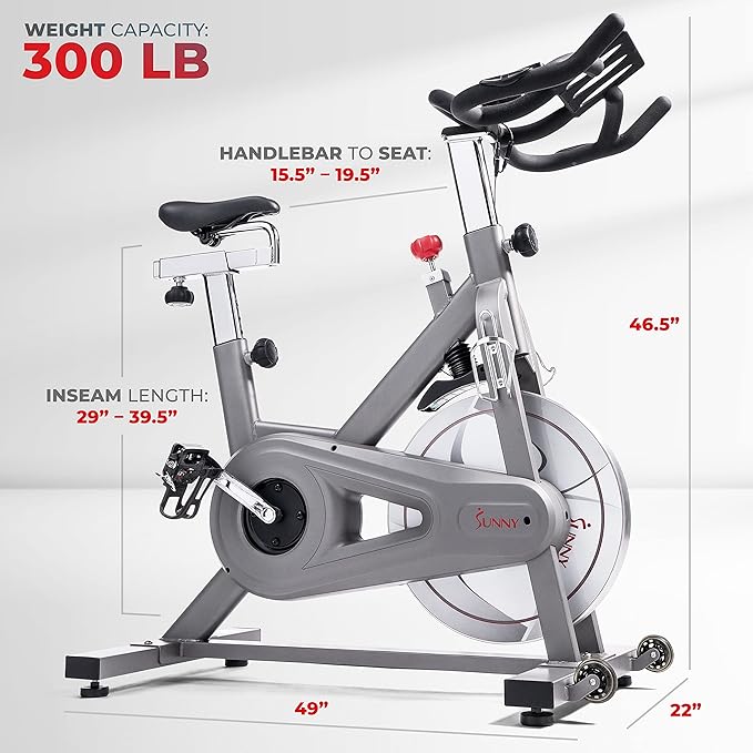Sunny Health & Fitness Indoor Cycling Exercise Bike w/Pulse Sensors & 4-Way Adjustable Seat, Stationary Home Cardio Training Machine w/Micro-Adjustable Magnetic Resistance for Intensive Cardio Session
