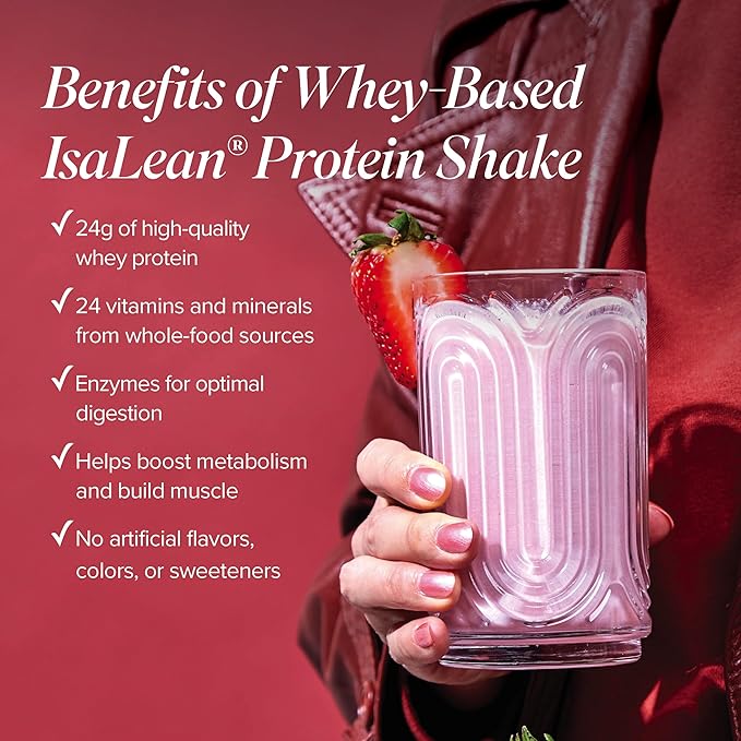 IsaLean Protein Shake - Complete Superfood Meal Replacement for Maintaining Healthy Weight and Lean Muscle Growth with 24 Vitamins and Minerals - 28.6 oz - 14 Meal Canister (Strawberry Cream)
