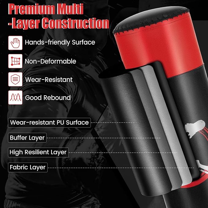 GYMAX Punching Bag for Adults, 70” Punching Stand with Suction Cup Base, TPR Shock Absorber & Multi-Layer Construction, Standing Punching Bag, Heavy Duty Boxing Equipment for Kickboxing MMA Muay
