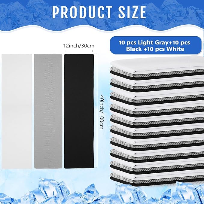 Hosuly 30 Pack Cooling Towels, 40"x12" Ice Breathable Soft Chilly Sweat Rag Microfiber Workout Rags for Gym Cooling Towels for Neck and Face for Yoga Golf Sport Running