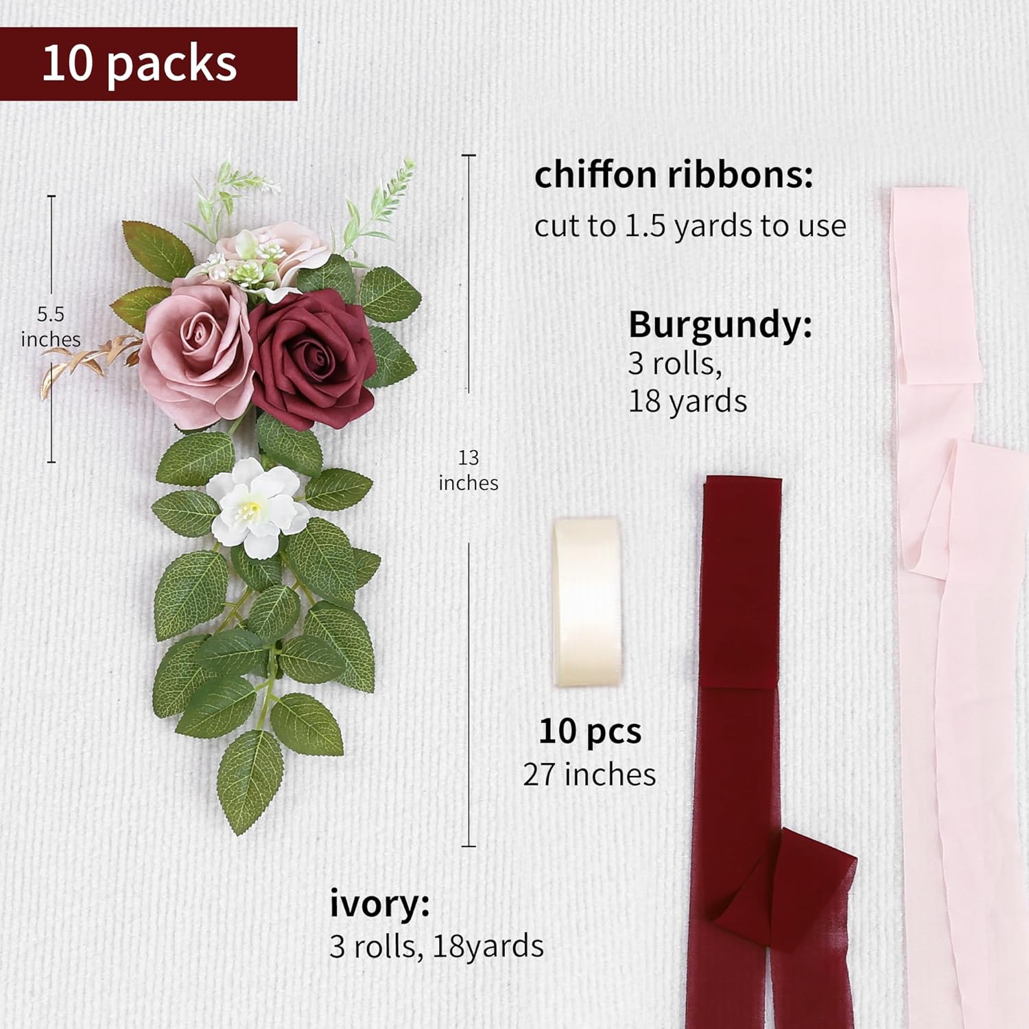 10 Wedding Aisle Decorations for Ceremony - Burgundy Chair Flowers for Aisle Decor - Church Pew Decorations