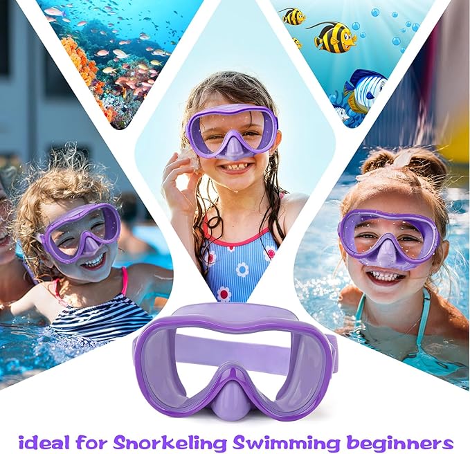 Kids Swim Goggles with Nose Cover, Anti-Leak Swim Mask with Elastic Fabric Strap, UV Protection Swimming Goggles for Kids