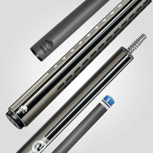 RHINO Nebula 2 Pool Cue - 100% Carbon Fiber Shaft & Composite Butt. Time Crystal Tip, Pro Taper Design, 12.4 mm,12.8 mm. 3/8-8 Joint, 3D Friction Grip. Low Deflection Pool Cue