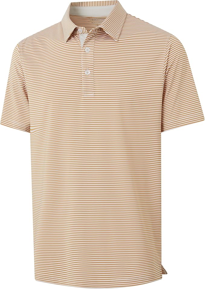Golf Shirts for Men - Moisture Wicking Short Sleeve Performance Sport Casual Striped Collared Mens Polo Shirt