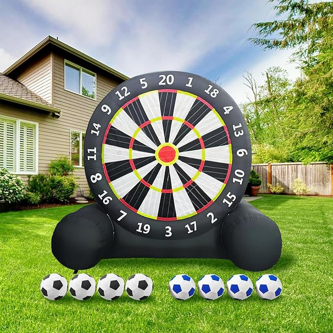 Giant Inflatable Soccer Dart Board, 10ft Inflatable Soccer Kick Darts Games with Blower & 8 Sticky Soccer Balls, Outdoor Inflatable Soccer Target Dart Board Yard Game