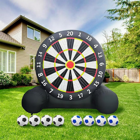 Giant Inflatable Soccer Dart Board, 10ft Inflatable Soccer Kick Darts Games with Blower & 8 Sticky Soccer Balls, Outdoor Inflatable Soccer Target Dart Board Yard Game
