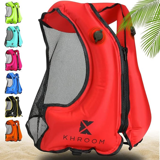 Khroom Inflatable Snorkel Vest for Adults and Teenagers | 60"-75" Height | 90-220 lbs | V2 2025 Model | Buoyancy Jacket for Snorkeling and SUP - Snorkel Vest, Buoyancy Aid