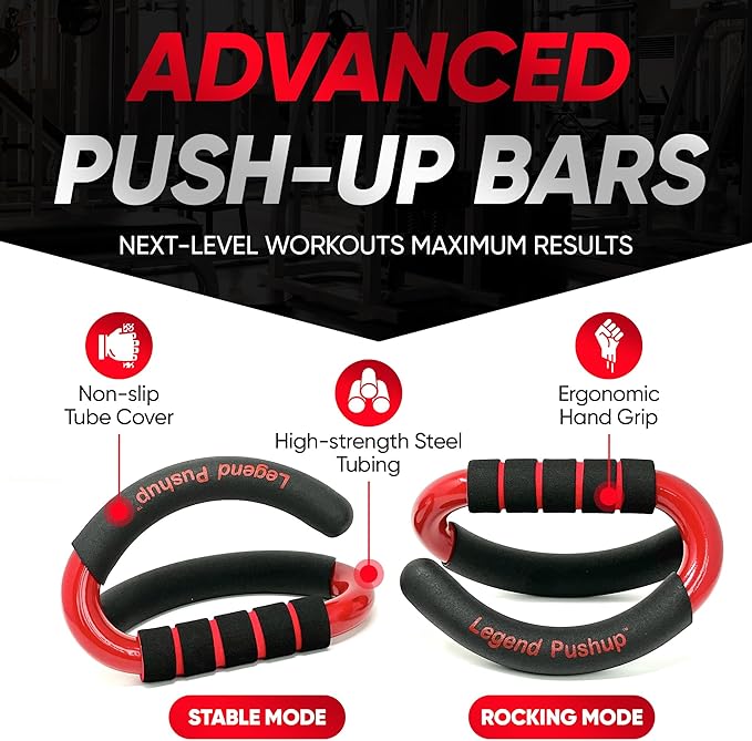 Legend Pushup – Advanced Push-Up Bars to Eliminate Wrist Pain, Generate More Muscle Growth, Deliver Faster Results, and Prevent Plateaus – Rocking Handle Design for Natural Movement and Effective Workouts