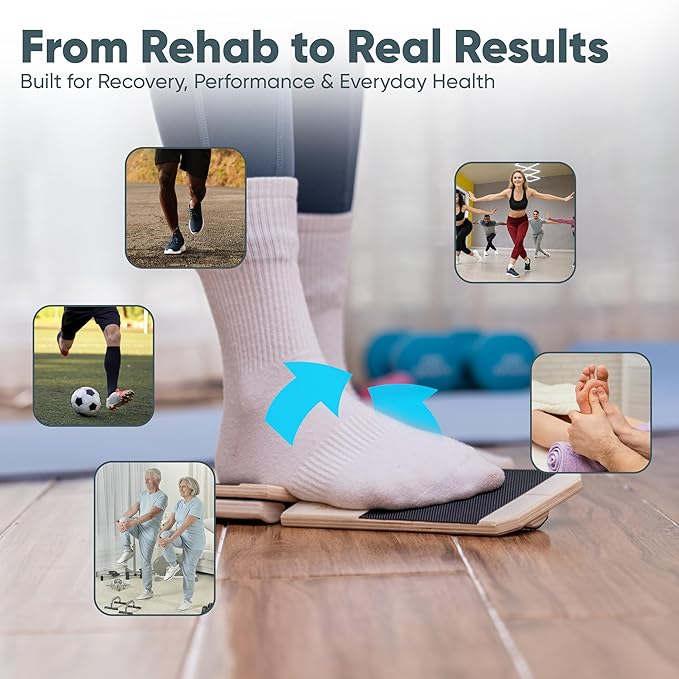 Foot & Ankle Strengthener – Single Leg Balance Board Trainer for Sprained Ankle Recovery, Plantar Fasciitis & Achilles Tendonitis – Adjustable Round & Triangle Bars + Training Videos + Travel Bag