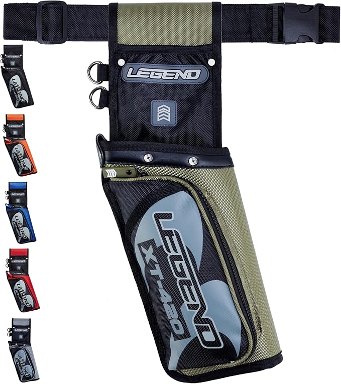 Legend XT420 Field Quiver - Left or Right-Handed Quiver Arrow Holder, Archery Quiver with 3 Arrow Tube, Durable Nylon Hip Quivers with Multiple Pockets for Archery Accessories, Score Card & Tools