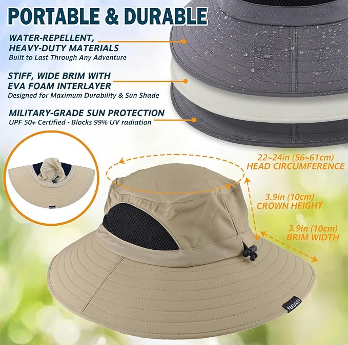 EINSKEY Wide Brim Sun Hat, UPF 50+ UV Protection Waterproof Packable Bucket Hat for Men & Women, Fishing Hiking Beach Garden