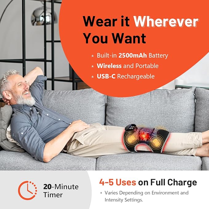 HALIDODO Upgrade 4 Vibration Massage Area Knee Brace & Red Light Therapy for Knee Pain Relief 660nm&850nm Red Light Therapy Device for Knee/Joint/Elbow/Shoulder Pain Relief, Gift for Mom