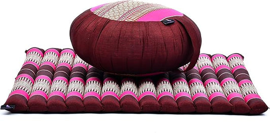 Leewadee Meditation Cushion Set – 1 Round Zafu Meditation Pillow and 1 Square Roll-Up Zabuton Meditation Mat, Pillows Bundle Filled with Kapok