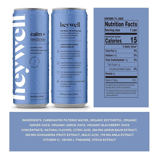 Heywell Sparkling Adaptogenic, Calm Variety Pack, 12 Fluid Ounce (Pack of 12) - Organic, Non GMO, Vegan, Gluten Free, Dairy Free