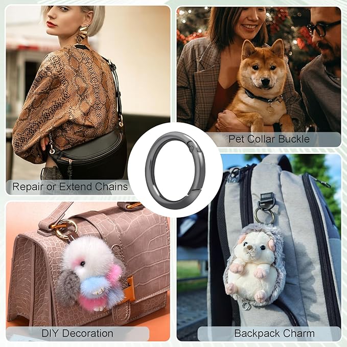 10 Pack 1-1/4Inch Trigger Spring O Rings, Metal Round Carabiner Clip Snap Hook, Spring Keyring Buckles for Replacement Purse Strap, Paracord Lanyard Clips, Keychain Rings Hardware DIY Crafts Making