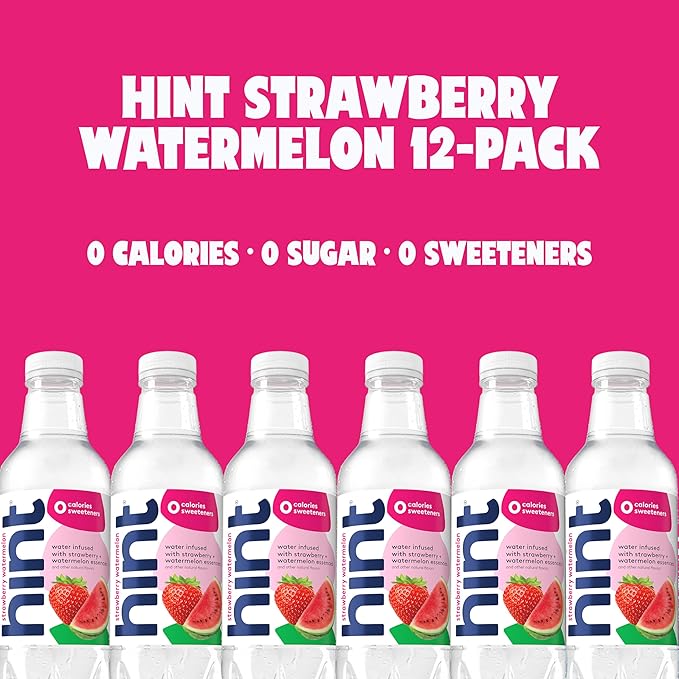Hint Fruit-Infused Bottled Water, Strawberry Watermelon - Sugar Free Flavored Water with Zero Calories, Naturally Flavored, and No Artificial Sweeteners - 16 Fl Oz (Pack of 12)