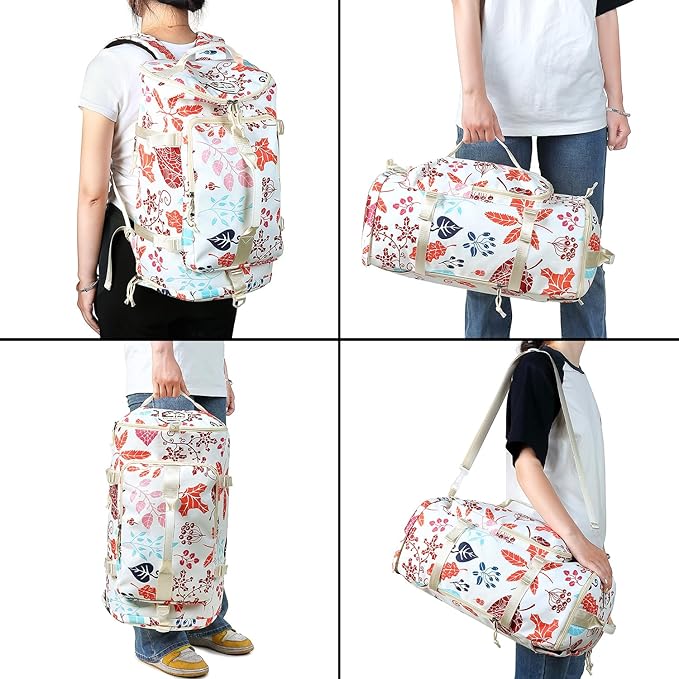 Kalesi Floral Gym Duffle Bag Backpack 4 ways for Women Waterproof with Shoes Compartment for travel Sport Hiking laptop Lightweight, XL