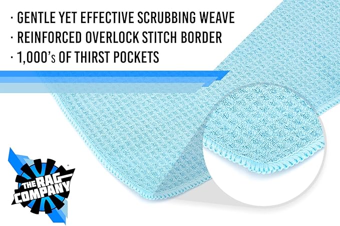 The Rag Company - Standard Waffle Weave Towels, Microfiber Detailing, Window/Glass and Drying, Wax & Polish, Lint-Free, Streak-Free, 370gsm, 16in x 16in, Light Blue (3-Pack)
