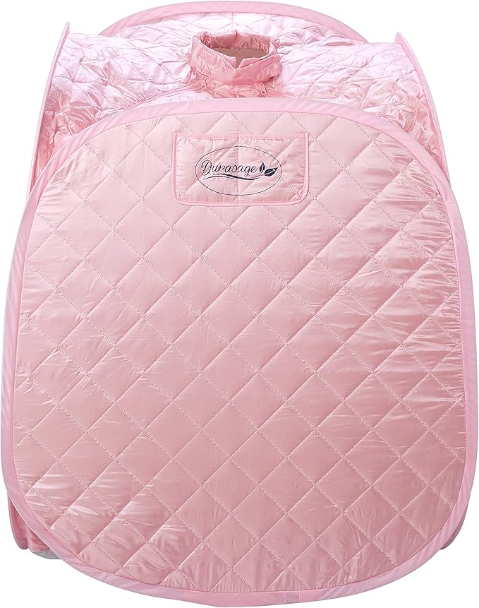 Durasage Personal Foldable Steam Sauna for Relaxation at Home, 60 Minute Timer, 800 Watt Steam Generator, Chair Included - Light Pink