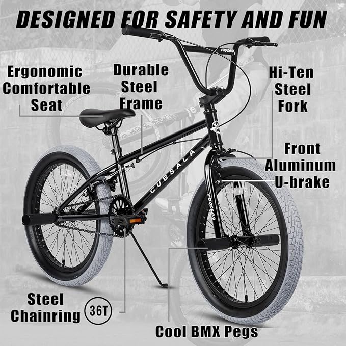 Freestyle BMX Bike, 18 20 Inch Kids Bicycle for 5-13 Years Old Kids and Beginner Level Rider, Multiple Colors