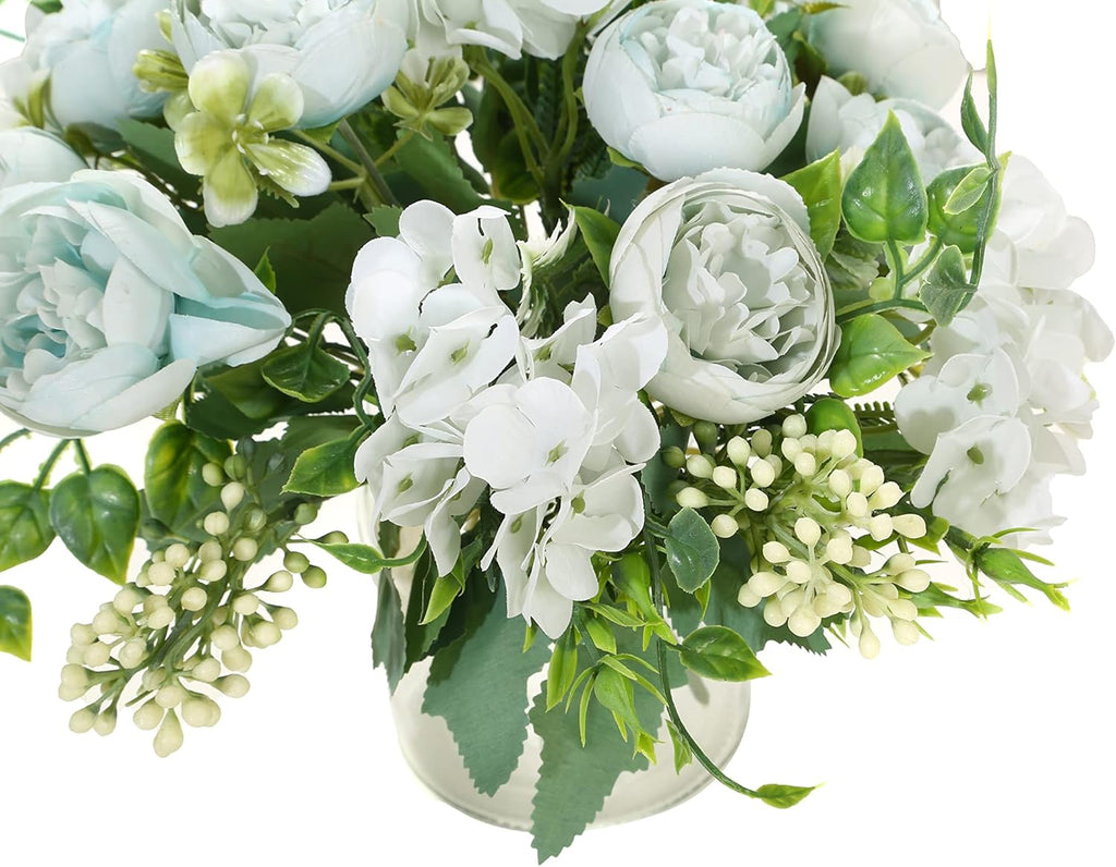 Artificial Flowers Fake Peony Silk Mini Plastic Bridal Flowers for DIY Wedding Bouquets Home Decorations 2 Packs(Light Blue)