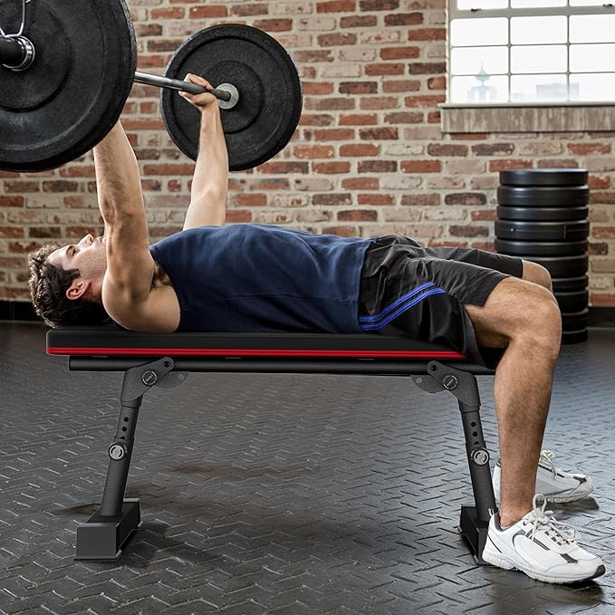 Flat Weight Bench - Heavy Duty Foldable Workout Bench for Home Gym, 1300lb Capacity Adjustable Strength Training Bench Press for Ab and Full Body Exercises, Sturdy and Easy to Fold