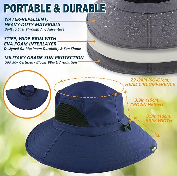 EINSKEY Wide Brim Sun Hat, UPF 50+ UV Protection Waterproof Packable Bucket Hat for Men & Women, Fishing Hiking Beach Garden