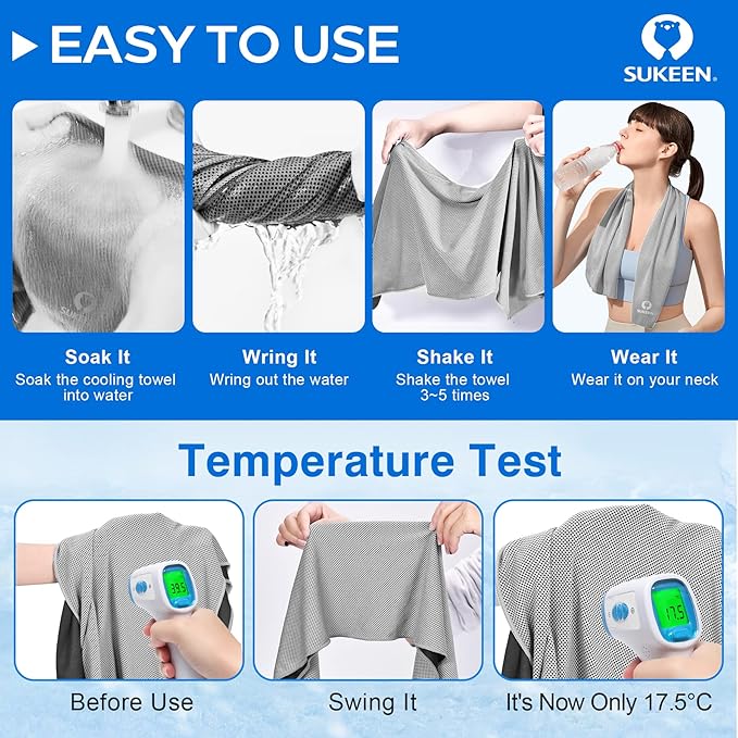Sukeen Cooling Towel,Instant Evaporative Cooling for Sports,Yoga,Golf,Gym,Neck,Workout and More(40”x 12”)