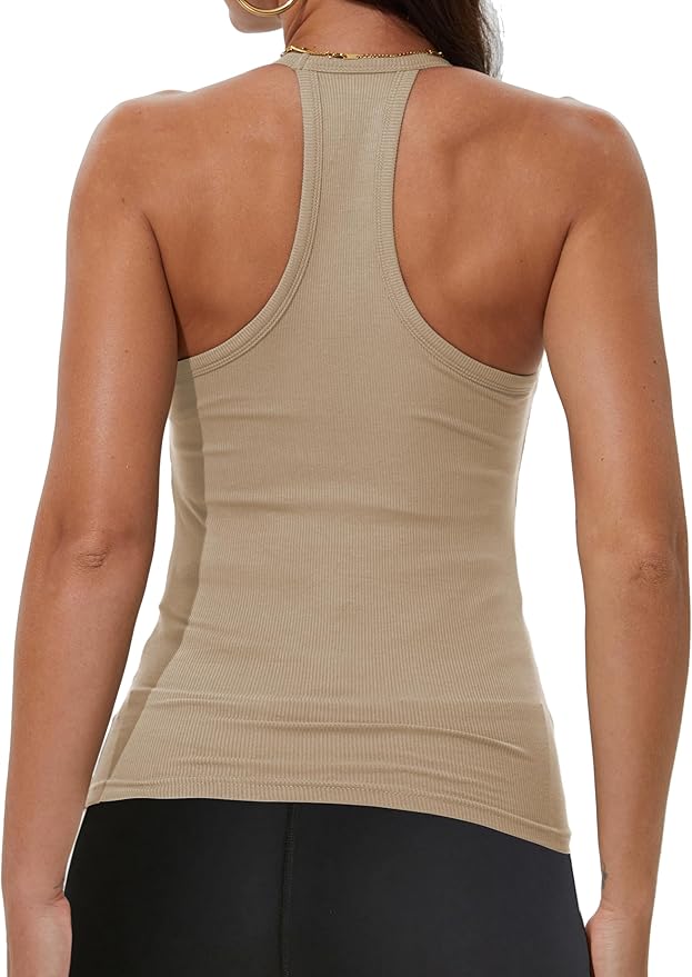 iGENJUN Workout Tops for Women Racerback Basic Tank Summer 2025 Camisole V Neck Slim Fit Ribbed Sleeveless