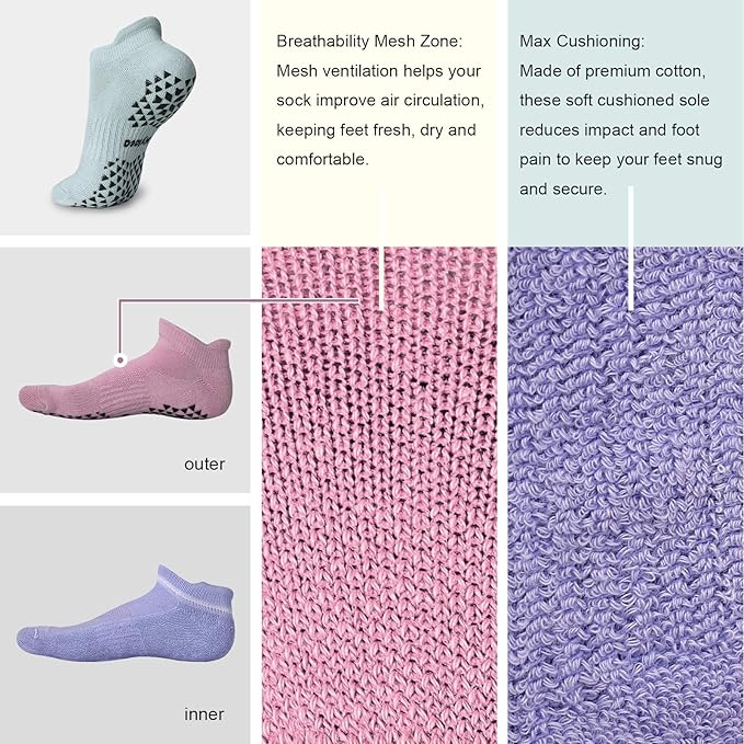 Hylaea Unisex Non Slip Socks with Grip for Yoga, Hospital, Pilates, Barre | Ankle, Cushioned