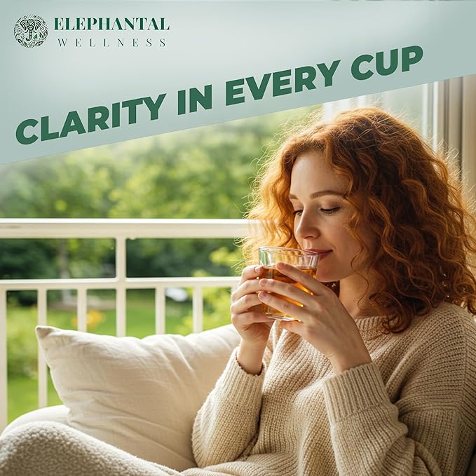 Elephantal Wellness Premium Brain Herbal Tea | Nootropic Focus & Mental Clarity with Ginkgo, Bacopa, Gotu Kola & Rosemary | Non-GMO, Caffeine-Free Coffee Alternative, Handmade Loose Leaf Blend, 2oz Loose Leaf, 20 Servings