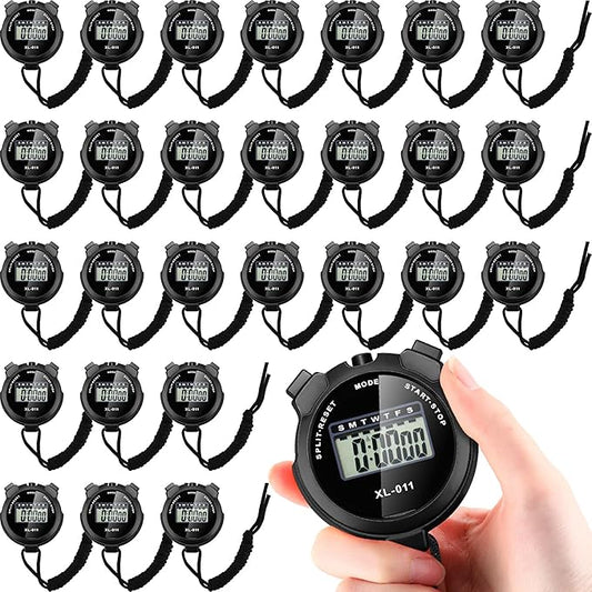 Kanayu 28 Pcs Multi Function Digital Stopwatch Timer Bulk Sports Stopwatch with Lanyard Date Time Alarm Timer for Coach Swimming Running Sports Train