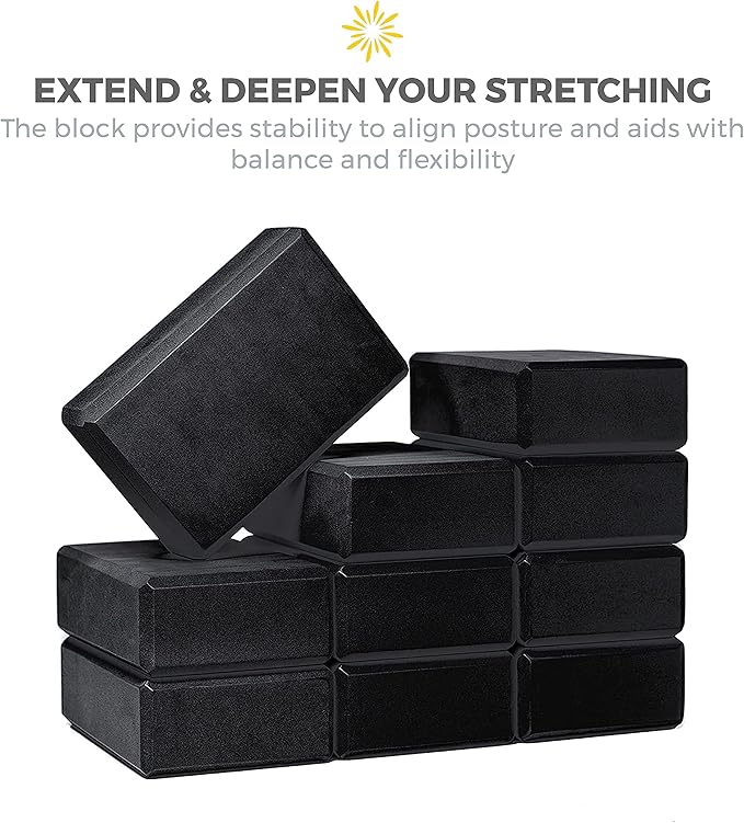Sunshine Yoga 3" Yoga Block, 10 Pack Bulk EVA Foam Yoga Blocks, Firm and Supportive Yoga Brick, Balance Foam for Stretching, Pilates, and Workout, 3" x 6" x 9"