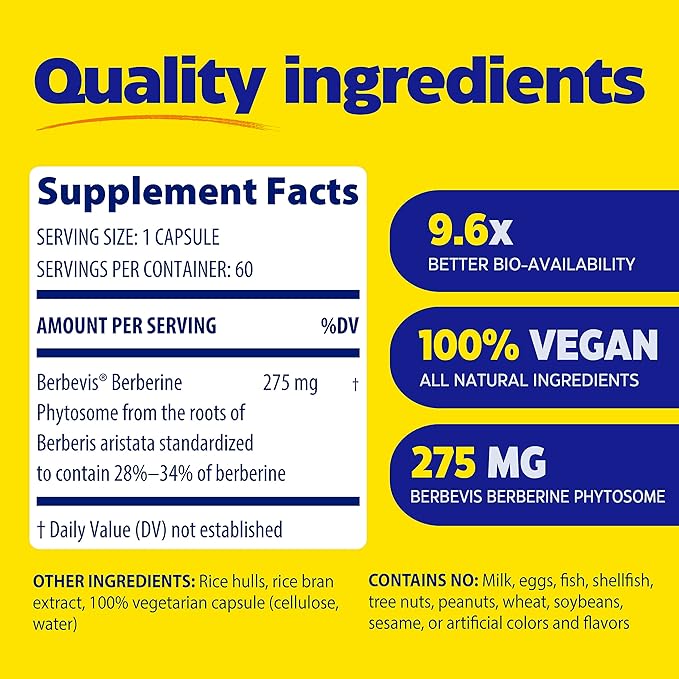 Enzymedica, Berberine Phytosome, 9.6X Better Bioavailability, High Potency Natural Vegan Dietary Supplement for Metabolic Support, 60 Capsules