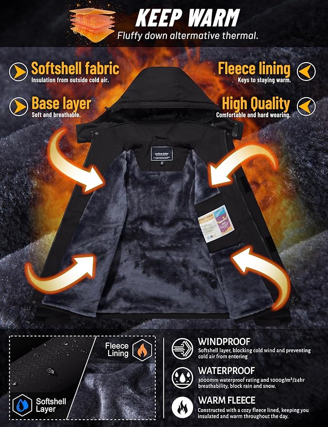 TACVASEN Winter Jacket Men's Water-Resistant Fleece Jacket Snow Ski Jacket Military Tactical Jacket Coat Parka Hood Raincoat