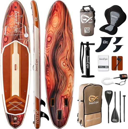 InnoExpo 11' Inflatable Stand Up Paddle Boards with Premium Accessories, Wide Stable SUP Paddle Board Design, Non-Slip Comfort Deck for Youth & Adults