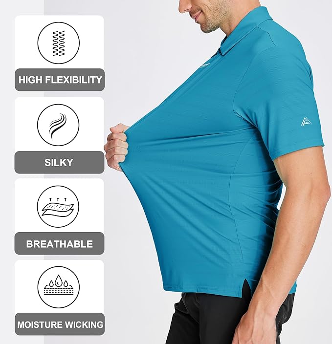 Esabel.C Jacquard Golf Shirts for Men Moisture Wicking Short Sleeve Performance Dry Fit Active Mens Polo Shirts