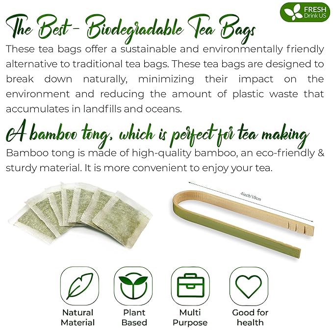 FreshDrinkUS, Premium 30 Tea Bags Tulsi Moringa Lemongrass, 100% Natural & Pure from Tulsi Holy Basil Leaves, Moringa & Lemongrass. Made with Natural Material Tea Bags. No Sugar, No Caffeine, Vegan.